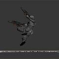 Armored Humanoid Character With Weapon On Grid Platform With Yellow Lines