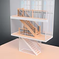 Wooden Multi Level Staircase Design With Connecting Platforms And Large Windows