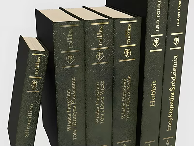 Elegant Hardcover Books With Green Covers Gold Lettering And Emblems In Various Sizes 3d model