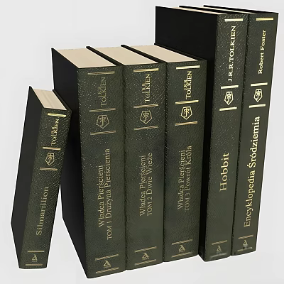 Elegant Hardcover Books With Green Covers Gold Lettering And Emblems In Various Sizes 3d model