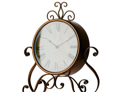 Vintage Classical Clock With Roman Numerals And Ornate Metal Stand 3d model