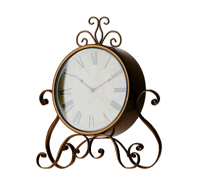 Vintage Classical Clock With Roman Numerals And Ornate Metal Stand 3d model