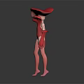 Game and Film Character Pink Humanoid With Mushroom Like Head And Tight Fitting Body