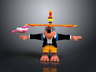 Playful Bear Character Wearing Black Coat Yellow Shorts With Outstretched Arms Phoenix And Pink Object 3d model