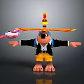 Playful Bear Character Wearing Black Coat Yellow Shorts With Outstretched Arms Phoenix And Pink Object
