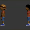 Friendly Cartoon Game Movie Child Characters Wearing Red Shirts Blue Shorts Brown Explorer Outfits Hats
