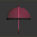 Pink Umbrella with Red Bow Top Heart Patterns and Black Heart Edge Decorations
