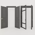 Double Doors In Gray With Solid Wood Frames And Glass Panel Details 3d model