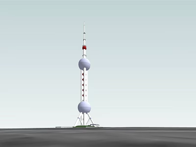 Tall Communication Tower With Spherical Sections White Red Color And Green Base 3d model