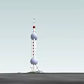 Tall Communication Tower With Spherical Sections White Red Color And Green Base