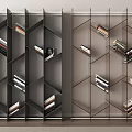 Modern Black Geometric Bookcase With Multiple Open Shelves And Arranged Books 3d model