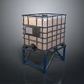 Industrial Square Metal Frame Container With Blue Stand Holding Granular Material And Side Panel
