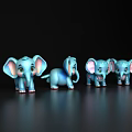 Cute Blue Baby Elephant Plush Toys On Black Background With Reflections