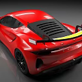 Red Racing Sports Car With Rear Spoiler Black Stripes And Yellow Decals