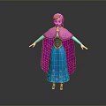 Animated Film Princess Character in Blue Dress with Pink Cape and Blonde Hair