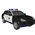 Black and White Police SUV With Red Blue Lights On Roof And Sheriff Badge