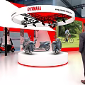 Yamaha Red And White Exhibition Booth With Truss Structure Motorcycles On Display And Reception Counter