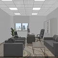 Modern Office Interior Design With Black Leather Sofa Wooden Desk Office Chair And Green Plant