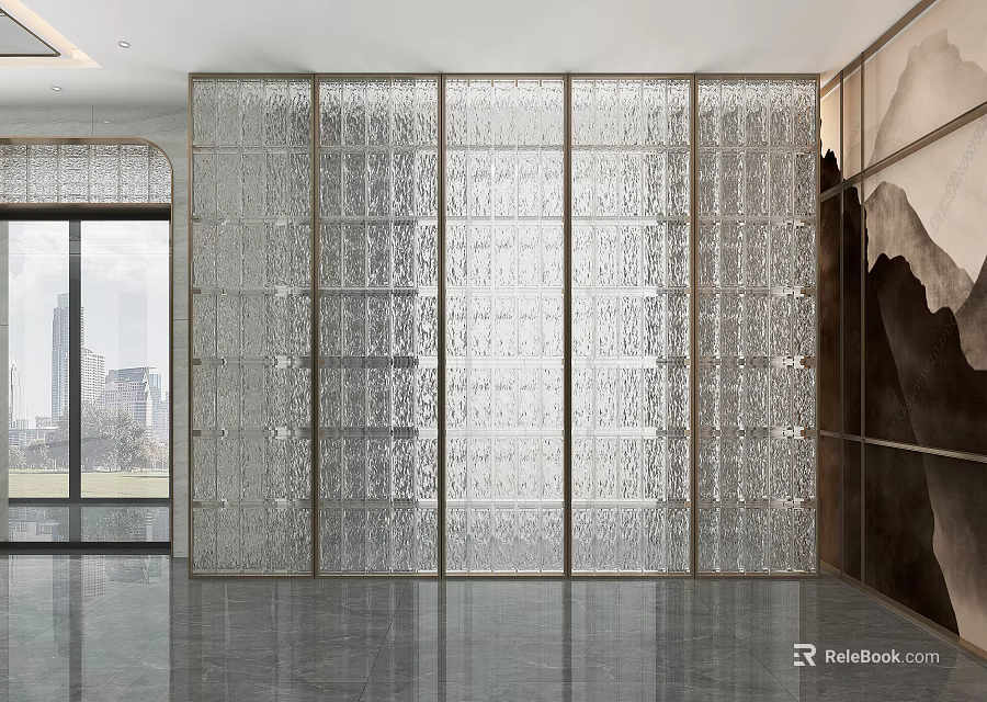 Modern Glass Room Divider With Transparent Design And Metal Frame For Interior Space Separation 3d model 