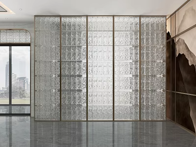 Modern Glass Room Divider With Transparent Design And Metal Frame For Interior Space Separation 3d model