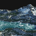 Aerial View Of Breathtaking Mountain Landscape With Snowy Peaks And Crystal Clear Icy Lake