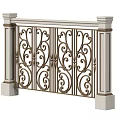 Decorative Wrought Iron Fence With Intricate Scroll Patterns And Stone Support Pillars 3d model