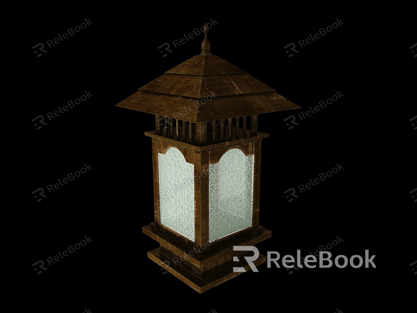 Quiet Glass Wood Lamp Used Wood Pattern Glass Decorative Ornaments Outdoor Lamp Chinese Lantern model