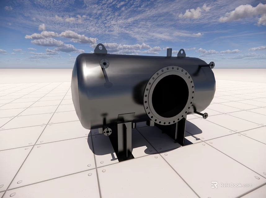 Metallic Industrial Tank Structure Placed On White Grid Floor With Blue Sky Background 3d model 