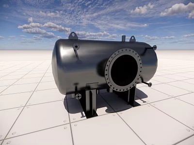 Metallic Industrial Tank Structure Placed On White Grid Floor With Blue Sky Background 3d model