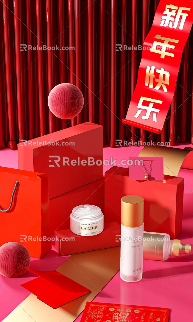 New Year Gift Gift Box Cosmetics Skincare Products 3d model