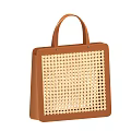Stylish Brown Woven Handbag with Rattan Pattern and Leather Handles