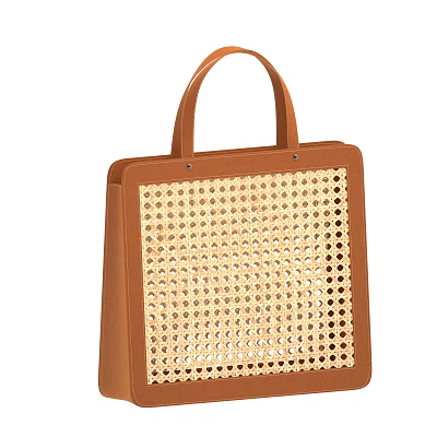 Stylish Brown Woven Handbag with Rattan Pattern and Leather Handles 3d model