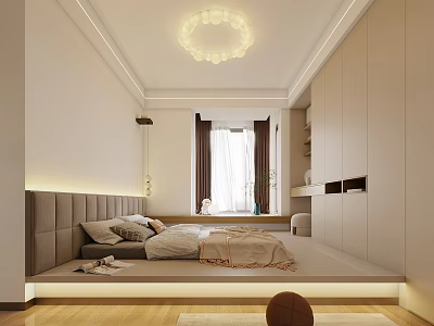 Minimalist Tatami Bedroom Interior Design With Storage Cabinets And Natural Light 3d model