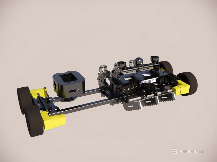 Industrial Equipment Mechanical Assembly With Yellow Wheels And Black Components 3d model 