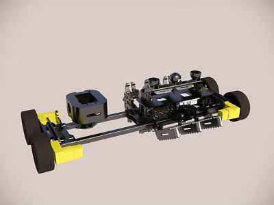 Industrial Equipment Mechanical Assembly With Yellow Wheels And Black Components 3d model