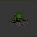Vintage Computer Cooling Fan With Green Base Gold Metal Frame Wooden Blades And Red Wire