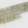 3D Engineering Construction Structure Model With Green And Orange Support Lines