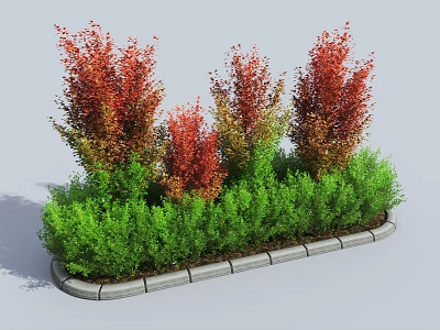 Vibrant Red and Green Shrubs in Landscaped Garden Bed With Stone Edging 3d model