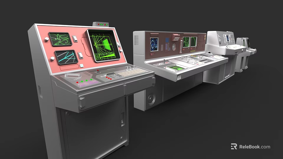 Functional Industrial Control Workstation With Multiple Digital Displays And Control Buttons 3d model 