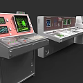 Functional Industrial Control Workstation With Multiple Digital Displays And Control Buttons