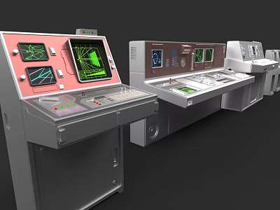Functional Industrial Control Workstation With Multiple Digital Displays And Control Buttons 3d model