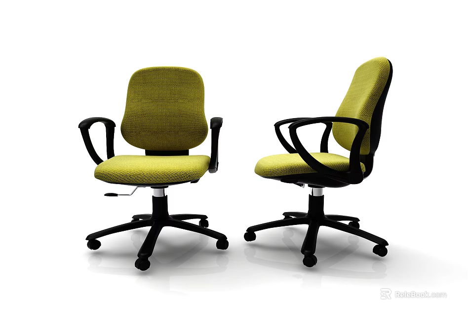 Green Upholstered Office Chair With Black Armrests Swivel Wheels And Ergonomic Design 3d model 