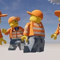 LEGO Construction Workers In Orange Hard Hats And Reflective Vests At Construction Site