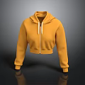 Yellow Cropped Hoodie With Zipper Long Sleeves Soft Fabric Casual Design