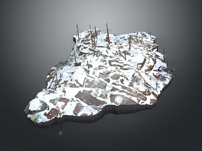 Scenic Snow Covered Rocky Landscape With Wooden Poles And Natural Terrain 3d model