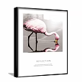 Animal Painting of Pink Flamingo with Reflection on Water Surface Against Black and White Background