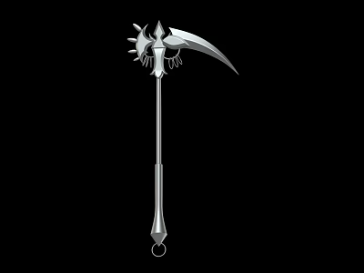Medieval Decorative Scythe Weapon With Silver Handle And Intricate Top Design 3d model