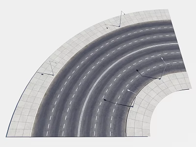 Curved Multi Lane Road With White Dashed Markings Paved Surroundings And Street Lamps 3d model