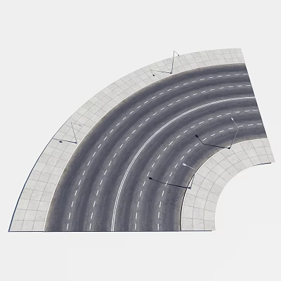 Curved Multi Lane Road With White Dashed Markings Paved Surroundings And Street Lamps 3d model