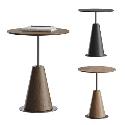 Modern Side Tables With Round Top And Conical Wooden Base In Varied Styles 3d model